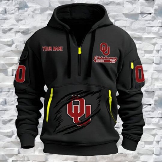 Oklahoma Sooners – Custom Name and Number Quarter Zip Hoodie
