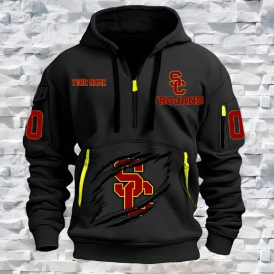 Discover USC Trojans – Custom Name and Number Quarter Zip Hoodie