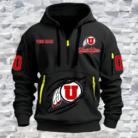 Discover Utah Utes – Custom Name and Number Quarter Zip Hoodie