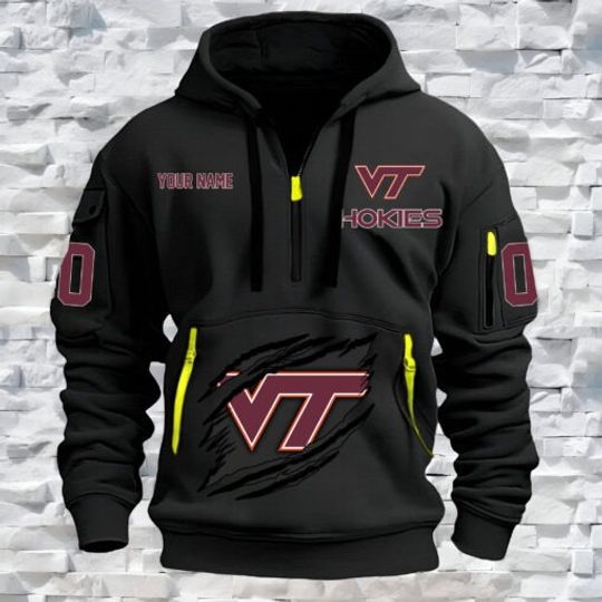 Virginia Tech Hokies – Custom Name and Number Quarter Zip Hoodie