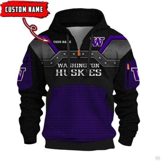 Washington Huskies – 3D Quarter Zip Hoodie For Fans