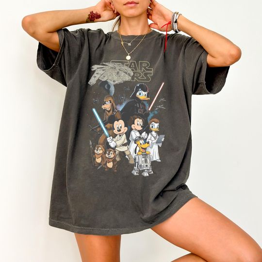 Discover Comfort Colors Retro Disney Star Wars Shirt, Retro Mickey And Friends Jedi Tee, Family Trip Outfit, Sci-Fi Cartoon Graphic Top, Gift For Fan