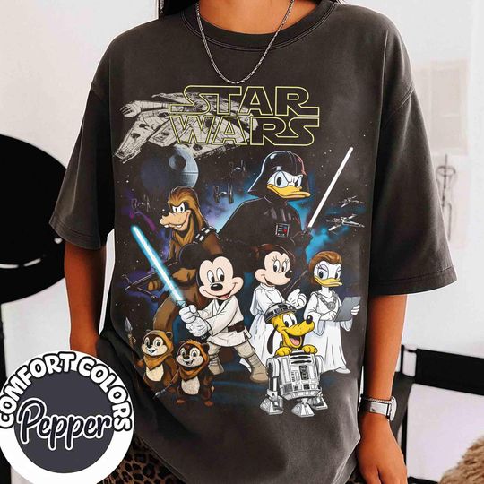 Discover Disney Star Wars  Mickey and Friends Jedi Retro Shirt, Galaxy's Edge Family, May the Force be With You, Hollywood Studios Trip