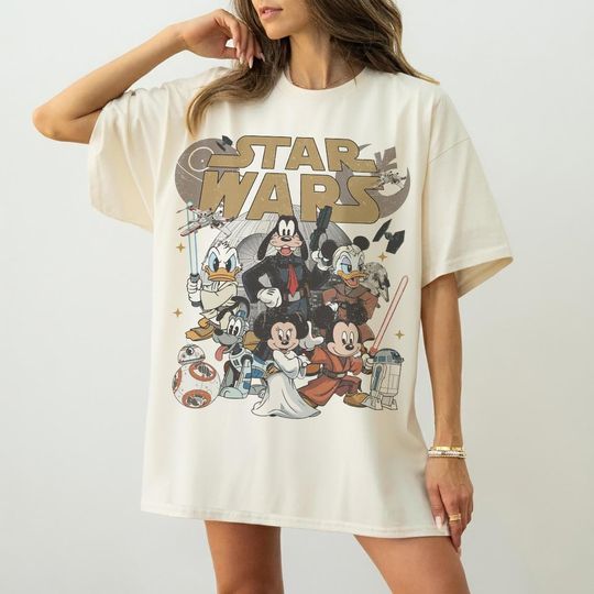 Discover Retro Disney Star Wars Shirt, Retro Mickey and Friends Jedi Shirts, Family Vacation Outfit, Sci-Fi Cartoon Graphic Tee, Gift for Disney Fans
