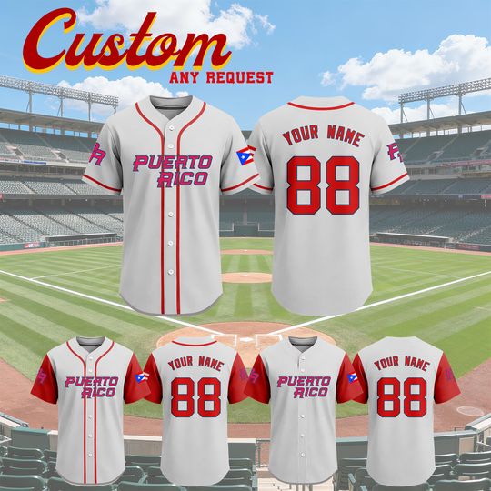 Discover Custom Puerto Rico Baseball Jersey,Custom Logo Name & Number Boston Baseball Jersey for Men Women Kids Fan, Baseball Lovers