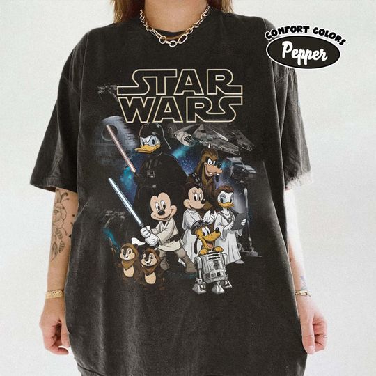Discover Retro Disney Star Wars Shirt, Retro Mickey and Friends Jedi Shirts, Family Vacation Outfit, Sci-Fi Cartoon Graphic Tee, Gift for Disney Fans