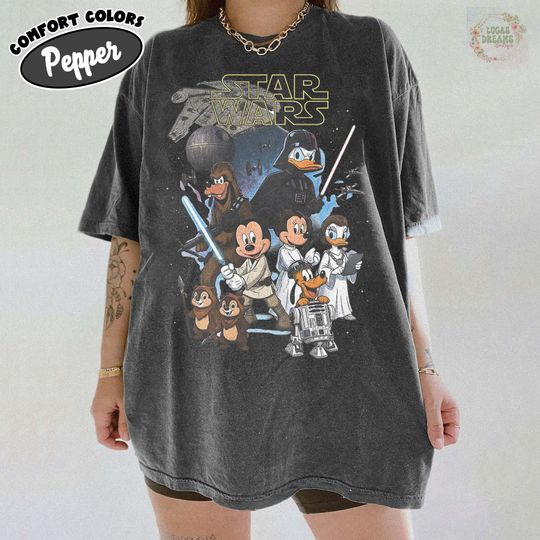 Discover Retro Disney Star Wars Shirt, Retro Mickey and Friends Jedi Tee, Family Vacation Outfit, Sci-Fi Cartoon Graphic Tee, Gift for Disney Fans