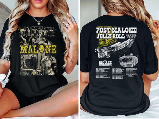 Discover Post Malone Jelly Roll Tour Shirt, Vintage Rap Tee, Post Malone