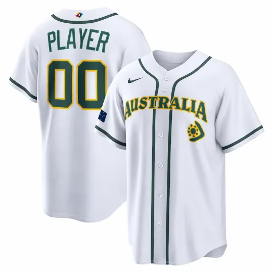 Discover Australia Baseball 2026 World Baseball Classic White Jersey Shirt Full Size