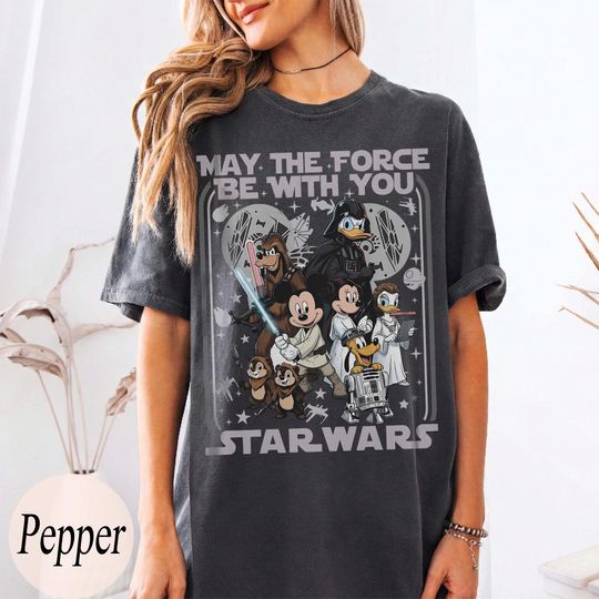 Discover Retro Disney Star Wars Shirt, Retro Mickey and Friends Jedi Shirts, Family Vacation Outfit, Sci-Fi Cartoon Graphic Tee, Gift for Disney Fans