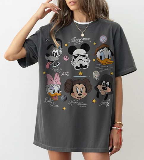 Discover Vintage Mickey & Friends Star Wars Signatures Shirts, Disney Trip Shirt, Family Vacation Tee, Galaxy Edge Shirts, Star Wars Gift For Fan Tee