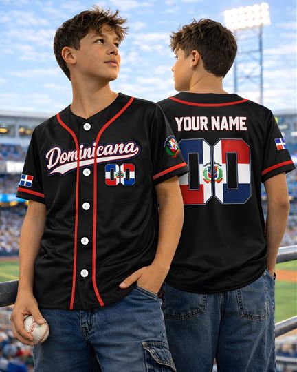 Discover Personalized Dominican Republic Baseball Jersey, Custom Name & Number Button Up Shirt