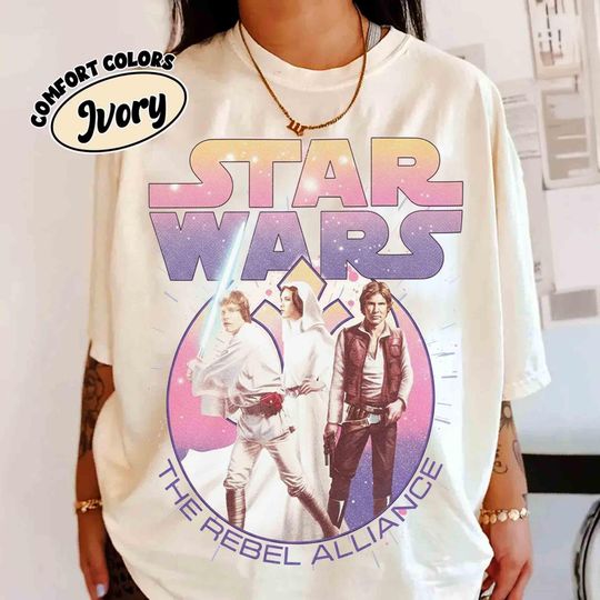 Retro Disney Star Wars Trio Glitter The Rebel Alliance Shirt, Luke Skywalker Princess Leia Han Solo Matching tee, Galaxy's Edge Studios