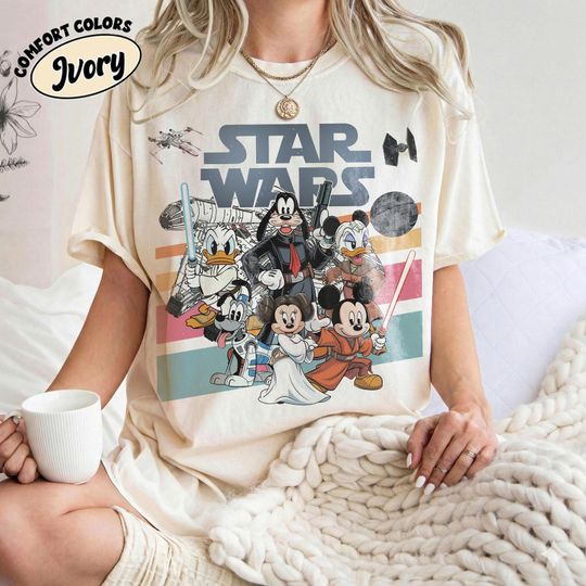 Discover Vintage Star Wars Mickey And Friends Shirt, Disney Mickey Han Solo Tee, Donald Duck Jedi Shirt, Galaxy's Edge Tee, Goofy Stormtrooper Shirt