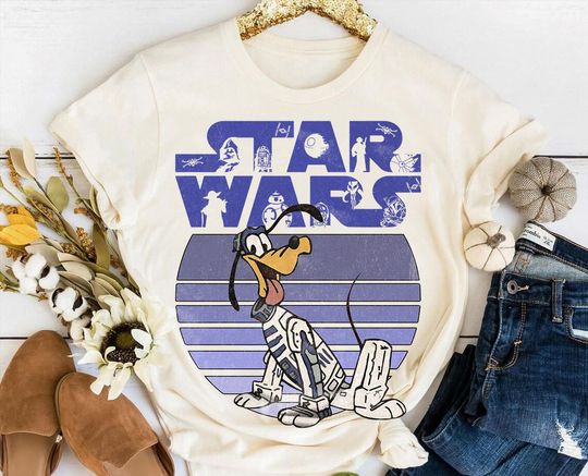 Discover Disney Mickey & Friends Star Wars Crossover Pluto R2-D2 Comfort Colors T-Shirt, Galaxy's Edge Disneyland Family Vacation Shirt