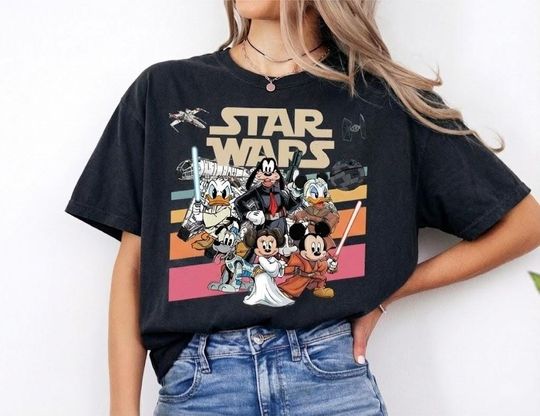 Discover Retro Disney Star Wars Comfort Color Shirt, Retro Mickey and Friends Jedi Tee, Family Vacation Matching Tee