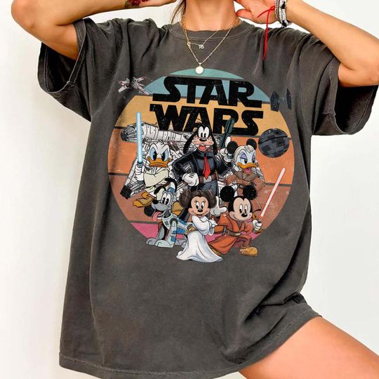 Discover Retro Star Wars Mickey And Friends Shirt, Disney Mickey Han Solo Shirt, Goofy Stormtrooper Shirts, Donald Duck Jedi Shirt, Galaxy's Edge Tee