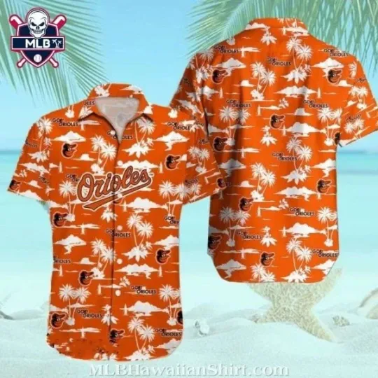 Discover Baltimore Baseball Team Orioless Tropical Sunset Palm Tree Hawaiian Shirt