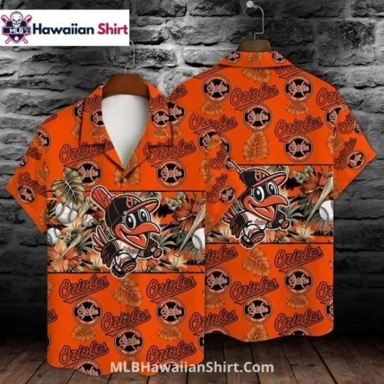 Discover Cartoon Bird And Leaves Baltimore Baseball Team Orioless Hawaiian Shirt