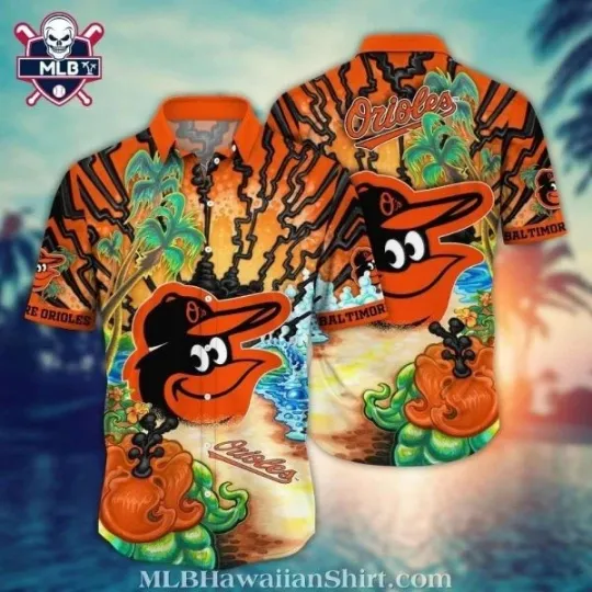 Discover Baltimore Baseball Team Orioless Waves And Palms Hawaiian Shirt