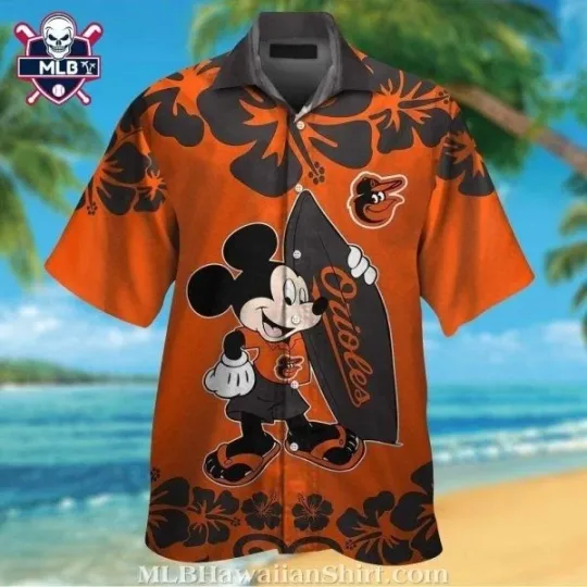 Discover Mickey Mouse Graphic Baltimore Baseball Team Orioless Tropical Hibiscus Flower H