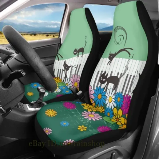 Discover Car Front Cushion Covers Musical Note Cute Cat Print for Women
