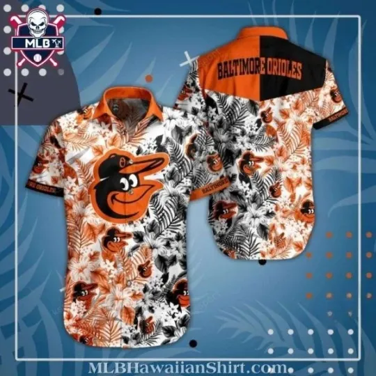 Discover Baltimore Baseball Team Orioless White Black Floral Stripe Hawaiian Shirt