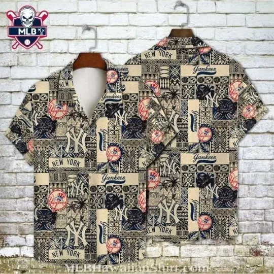 Discover Elegant Tapa NY Baseball Team Yankeess Aloha Shirt – Traditional Beige And Navy