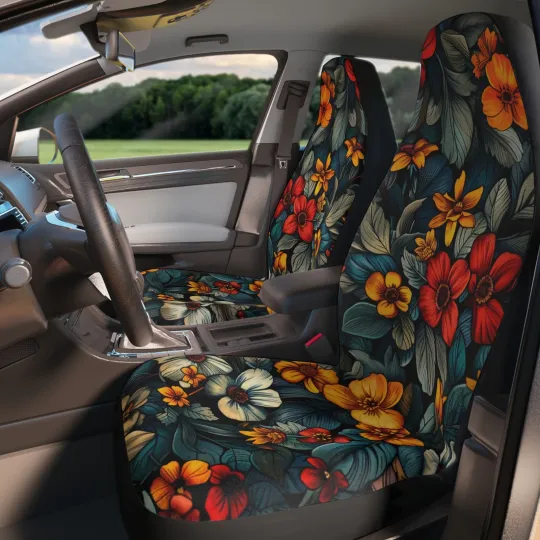 Discover Floral Car Seat Covers with Vibrant Flower Design for Vehicle Decor