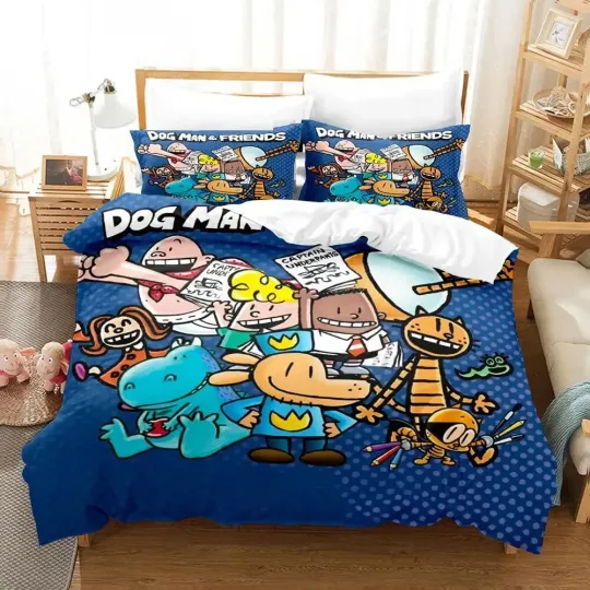 Cartoon Dog Man Bedding Set Twin Queen Size Duvet Cover Pillowcase for Kids