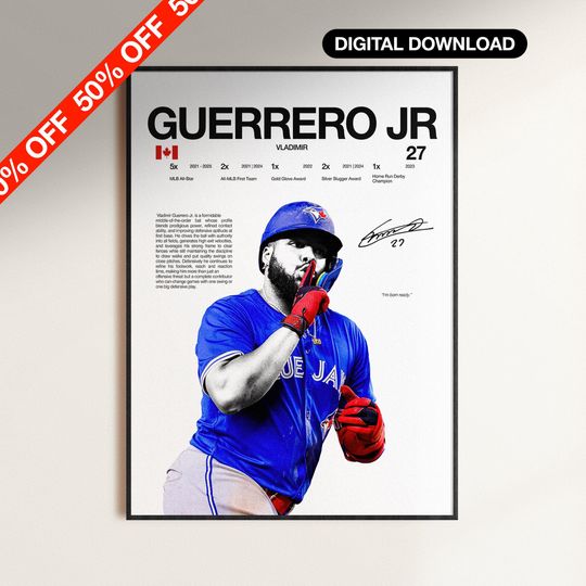 Discover Vladimir Guerrero Jr Poster, MLB Wall Print, Toronto Blue Jays Wall Print, Baseball Digital Download, MLB Athlete Print, Baseball Room Gift