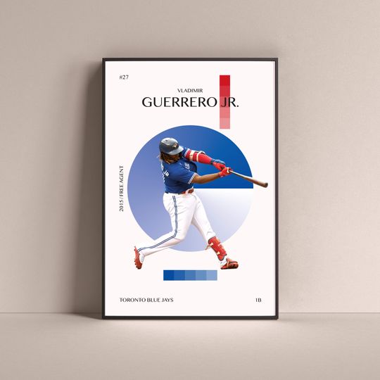 Discover Vladimir Guerrero Jr Poster, Toronto Blue Jays Art Print Minimalist Baseball Wall Decor For Home Living Kids Game Room Gym Bar Man Cave