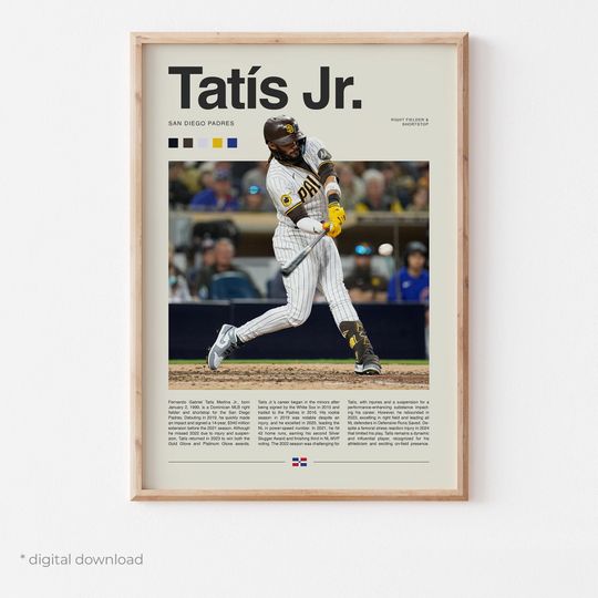 Discover FRD Tatis Jr Poster  Baseball Wall Art Digital Download, High-Resolution MLB Sports Print