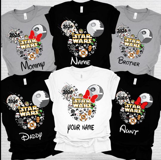 Discover Star Wars Disney Family 2026 Shirt, Matching Family Trip Tee 2026, Personalized Name, Mom Dad Brother Aunt