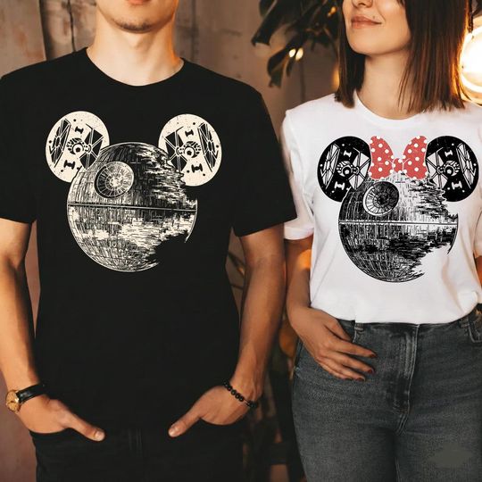 Discover Vintage Star Wars Couple Tees, Mickey and Minnie Death Star Shirts, Star Wars Day Apparel, Disney Family Tees, Star Wars Present