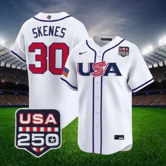 Discover Paul Skenes #30 Team USA White 2026 USA 250 Patch Stitched Jersey All Sizes