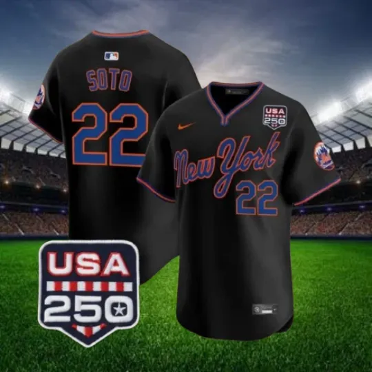 Discover Juan Soto #22 Mets Black Road Alternate & 250America Stitched Jersey All Sizes