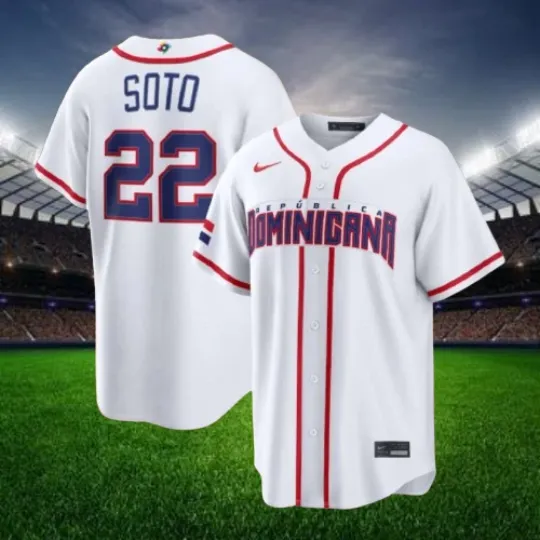 Discover Juan Soto #22 Dominican White 2026 World Baseball Stitched Jersey All Sizes