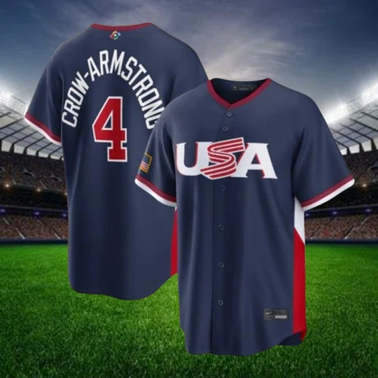 Discover Pete Crow-Armstrong #4 USA Navy 2026 World Baseball Jersey All Sizes