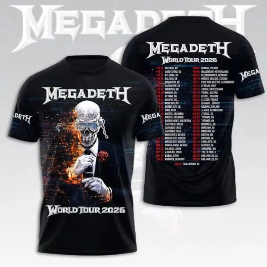 Discover Megadeth Band World Tour 2026 3D Shirt