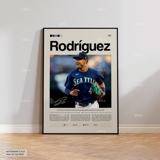 Discover Julio Rodrguez Poster, Seattle Mariners Wall Art Print, Framed MLB Baseball Decor