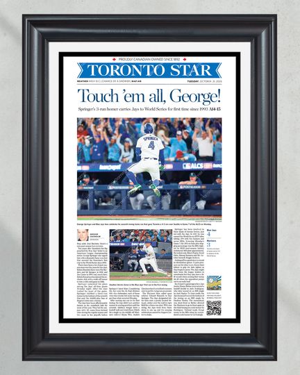 Discover 2025 Toronto Blue Jays ALCS Champs "Touch em all, George!" Framed Newspaper
