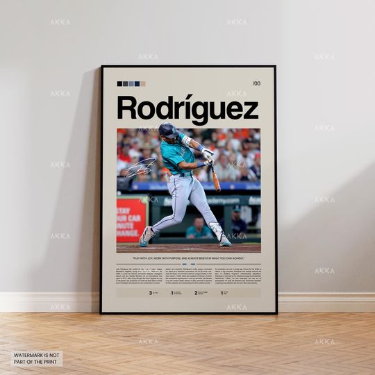 Discover Julio Rodrguez Poster, Seattle Mariners Wall Art Print, Framed MLB Baseball Decor