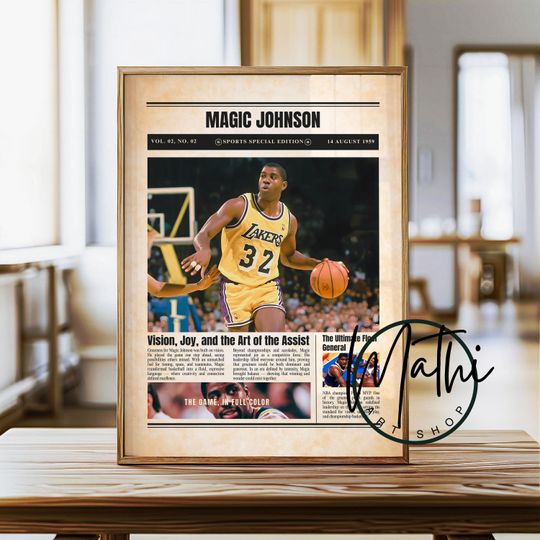 Discover Magic Johnson Newspaper Poster: Sports Special Edition Lakers Basketball Wall Art (Digital or Physical)