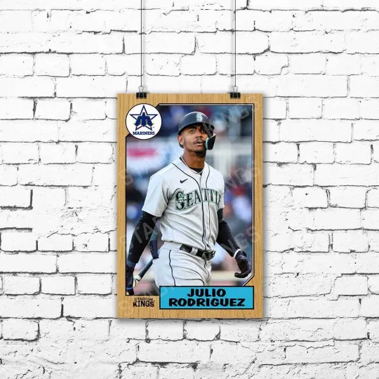Discover Julio Rodriguez Seattle Mariners 1987 Baseball Card Poster - 11x17 inches