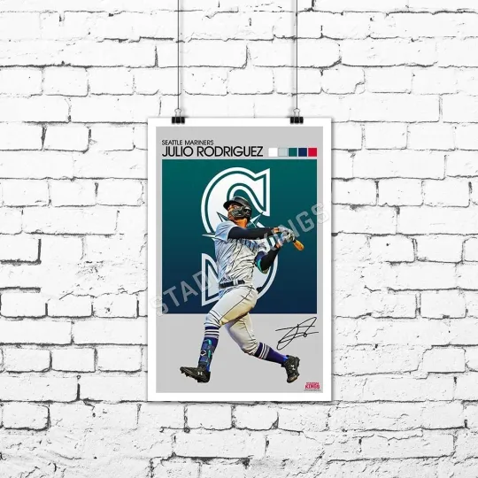 Discover Seattle Mariners Julio Rodriguez Vintage Design Wall Art Poster - 11x17 in.