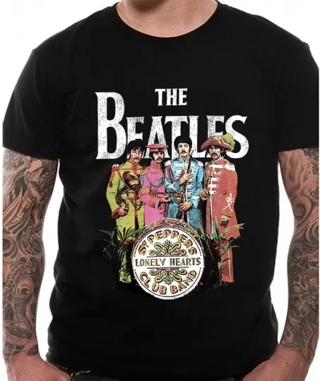 The Beatles Sgt Pepper Lonely Hearts Logo T-Shirt Black