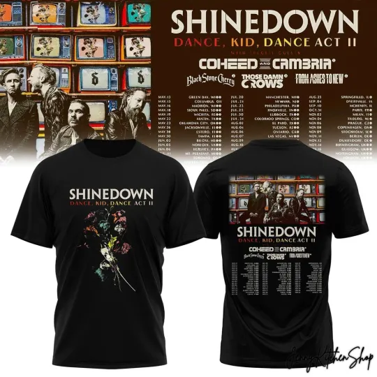 Discover shine down Dance Kid Dance Act II 2026 World Tour All Across T Shirt Fan Merch