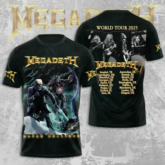Discover Megadeth World Tour 2025 AOP T-Shirt Gift For Fans