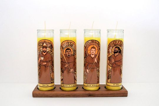 Discover San Diego Padres Prayer Candles with Walnut Altar - Baseball Fan Gift - FRD Tatis Jr., Manny Machado, Jackson Merrill, Joe Musgrove